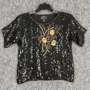 Joseph Le Bon Blouse Women Medium Black Silk Sequin Formal Party Wedding Vintage
